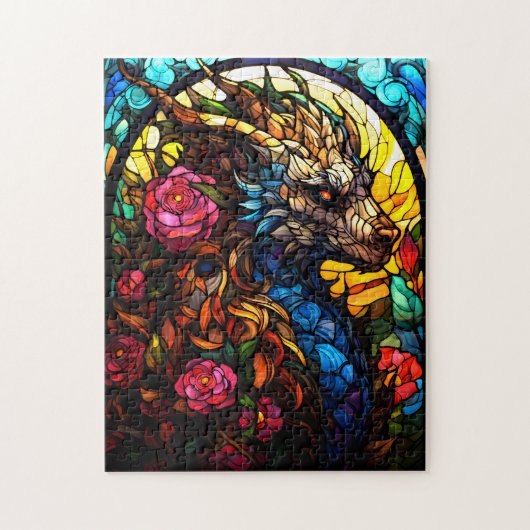 Glas in lood Dragon met Bloemen Puzzel Legpuzzel (Verticaal)