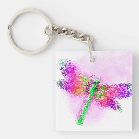 Glas in lood Dragonfly Art (roze) Sleutelhanger (Voorkant)