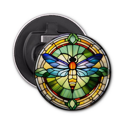 Glas in lood Dragonfly Button Flesopener (Voorkant)