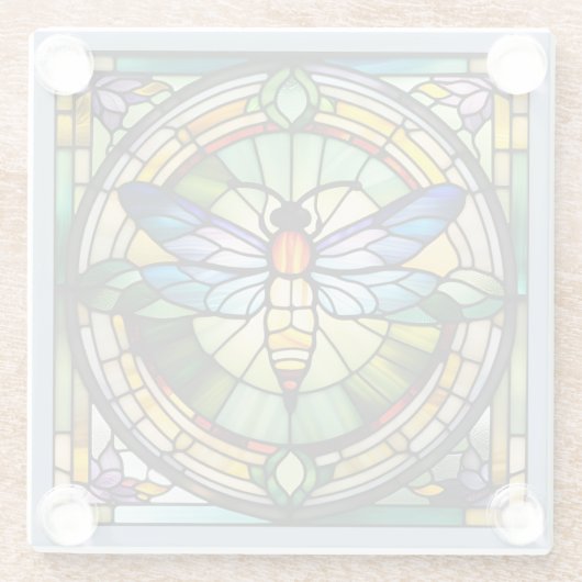 Glas in lood Dragonfly Glazen Onderzetter (Achterkant)