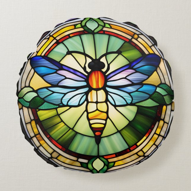Glas in lood Dragonfly Rond Kussen (Voorkant)