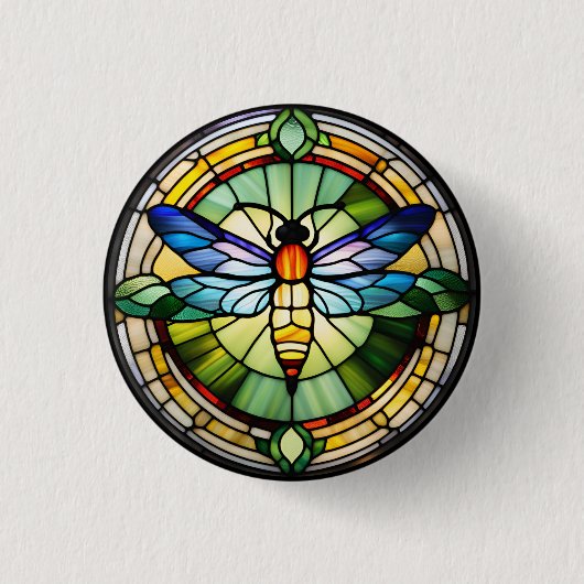 Glas in lood Dragonfly Ronde Button 3,2 Cm (Voorkant)