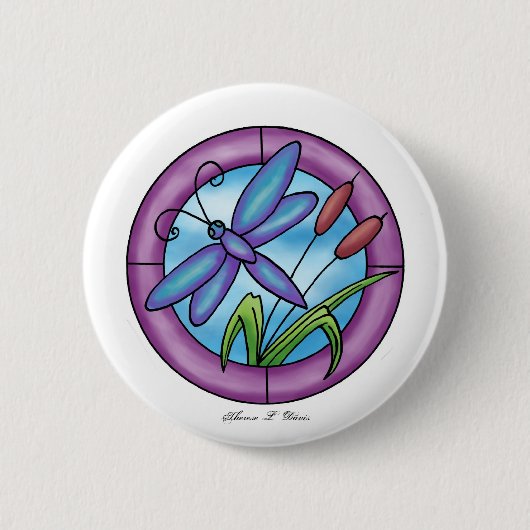 Glas in lood Dragonfly Ronde Button 5,7 Cm (Voorkant)