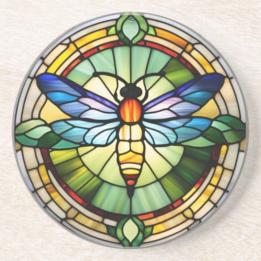 Glas in lood Dragonfly Zandsteen Onderzetter (Voorkant)