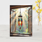Glas in lood Dreamcatcher in het venster | Birthda Kaart (Gele Bloem)
