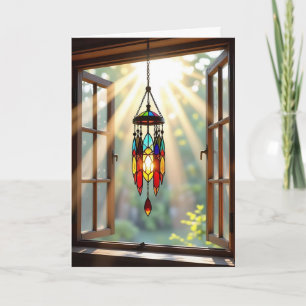 Glas in lood Dreamcatcher in het venster   Birthda Kaart