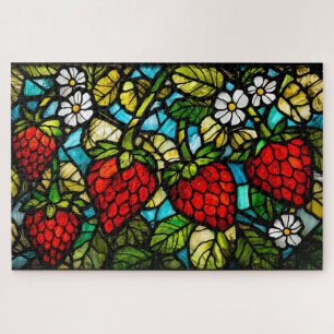 Glas-in-lood druiven, bladeren en bloemen legpuzzel
