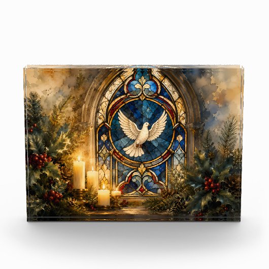 Glas-in-lood Duif Kerst Raam Fotoblokken (Voorkant)