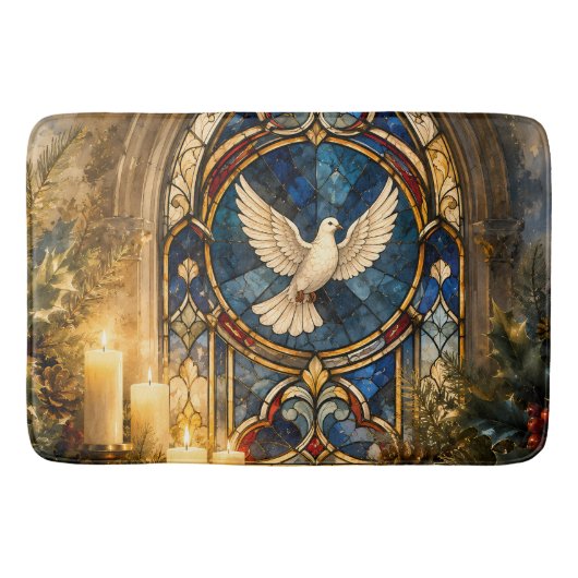 Glas-in-lood Duif Kerstmisraam Badmat (Voorkant)