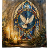 Glas-in-lood Duif Kerstmisraam Douchegordijn (Voorkant)
