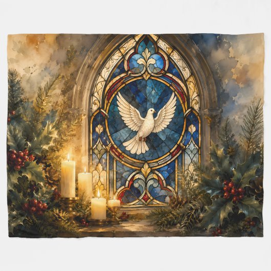 Glas-in-lood Duif Kerstmisraam Fleece Deken (Voorkant (Horizontaal))