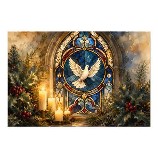 Glas-in-lood Duif Kerstmisraam Foto Afdruk (Voorkant)