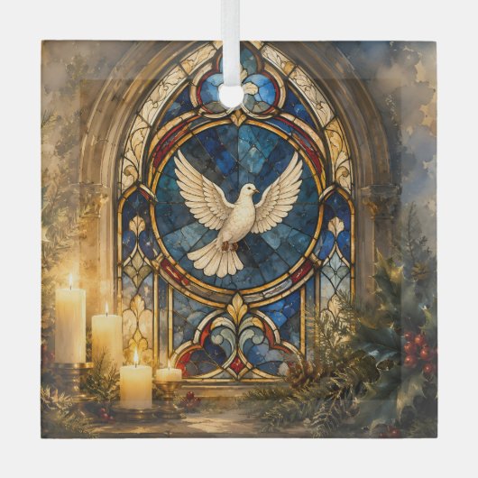 Glas-in-lood Duif Kerstmisraam Glas Ornament (Voorkant)