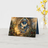 Glas-in-lood Duif Kerstmisraam Kaart (Gele Bloem)