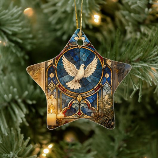 Glas-in-lood Duif Kerstmisraam Keramisch Ornament (Boom)
