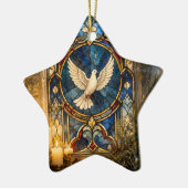 Glas-in-lood Duif Kerstmisraam Keramisch Ornament (Links)