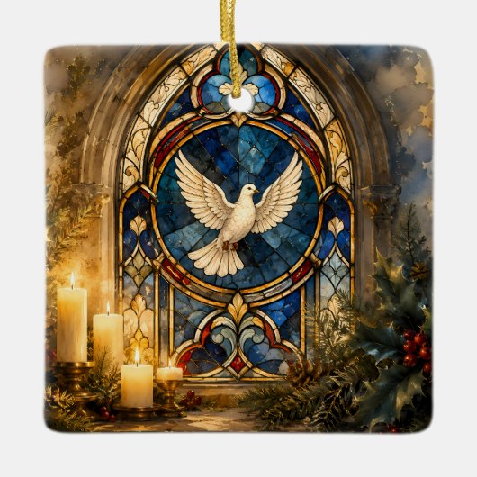 Glas-in-lood Duif Kerstmisraam Keramisch Ornament (Voorkant)