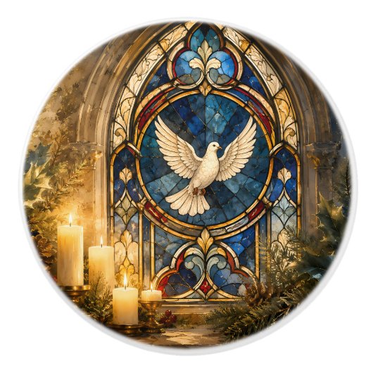 Glas-in-lood Duif Kerstmisraam Keramische Knop (Voorkant)