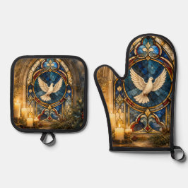 Glas-in-lood Duif Kerstmisraam Ovenwant & Pannenlap Set