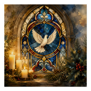 Glas-in-lood Duif Kerstmisraam Perfect Poster