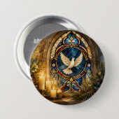 Glas-in-lood Duif Kerstmisraam Ronde Button 7,6 Cm (Voorkant /achterkant)
