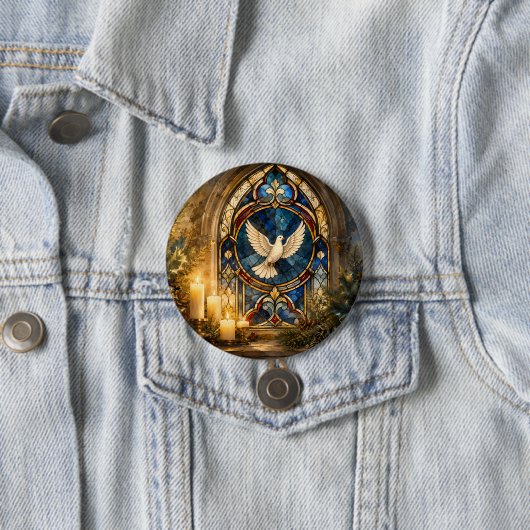 Glas-in-lood Duif Kerstmisraam Ronde Button 7,6 Cm (In situ)