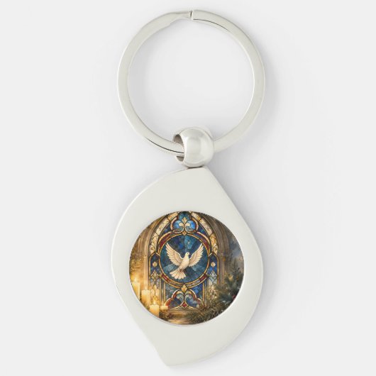 Glas-in-lood Duif Kerstmisraam Sleutelhanger (Voorkant)