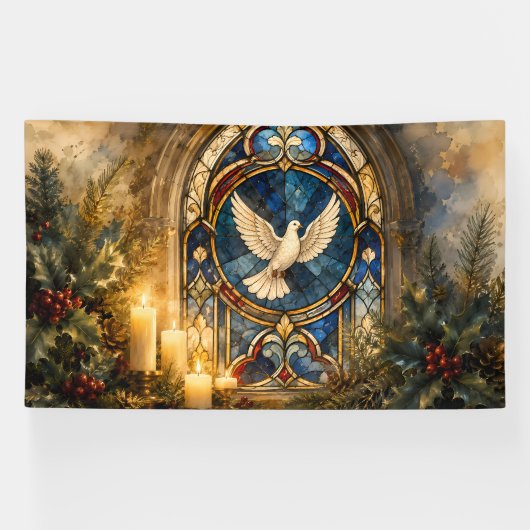 Glas-in-lood Duif Kerstmisraam Spandoek (Horizontaal)