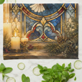 Glas-in-lood Duif Kerstmisraam Theedoek (Gevouwen)
