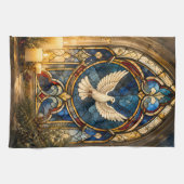 Glas-in-lood Duif Kerstmisraam Theedoek (Horizontaal)