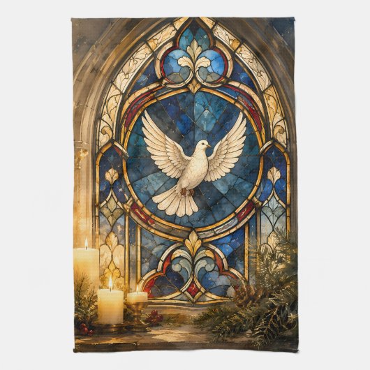 Glas-in-lood Duif Kerstmisraam Theedoek (Verticaal)