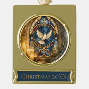 Glas-in-lood Duif Kerstmisraam Verguld Banner Ornament
