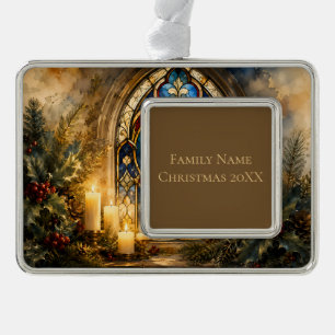 Glas-in-lood Duif Kerstmisraam Verzilverd Omlijst Ornament