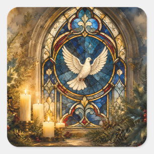 Glas-in-lood Duif Kerstmisraam Vierkante Sticker
