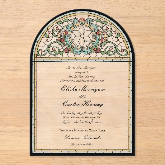 Glas in lood Effect bruiloft Acryl Uitnodigingen (Voorkant)