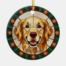 Glas-in-lood-effect HONDEN naam Kerstmis  Keramisch Ornament