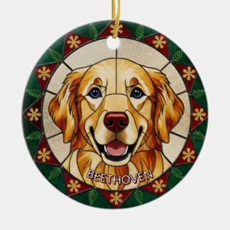 Glas-in-lood-effect HONDEN naam Kerstmis  Keramisch Ornament