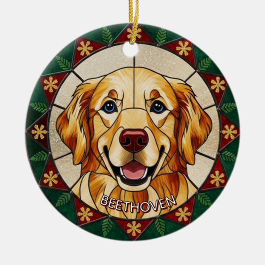 Glas-in-lood-effect HONDEN naam Kerstmis  Keramisch Ornament (Voorkant)