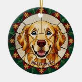 Glas-in-lood-effect HONDENNAAM Kerstmis  Keramisch Ornament (Voorkant)