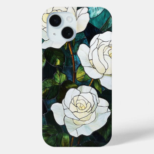 Glas in lood Effect iPhone hoesje, White Roses 15 Case