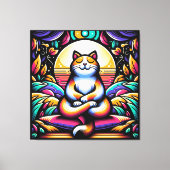 Glas in lood Effect Kleurrijke Kat in Meditatie Canvas Afdruk (Voorkant)