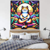 Glas in lood Effect Kleurrijke Kat in Meditatie Canvas Afdruk (Insitu (Slaapkamer))