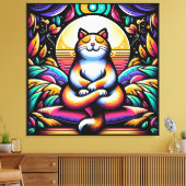 Glas in lood Effect Kleurrijke Kat in Meditatie Canvas Afdruk (Insitu (Woonkamer))