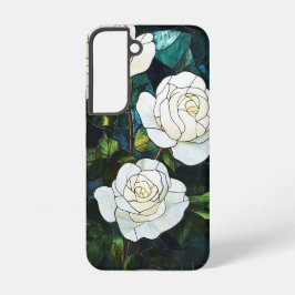 Glas in lood Effect Samsung Hoesje, Witte Rozen Galaxy Hoesje