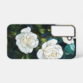 Glas in lood Effect Samsung Hoesje, Witte Rozen Samsung Galaxy Hoesje (Achterkant horizontaal)