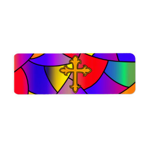 Glas-in-lood en kruis Religieus Etiket