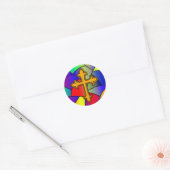 Glas in lood en kruisreligie ronde sticker (Envelop)