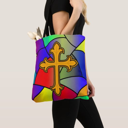 Glas in lood en kruisreligie tote bag (Dichtbij)