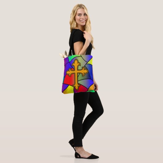 Glas in lood en kruisreligie tote bag (Op model)