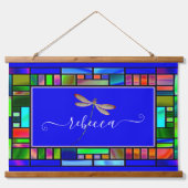 Glas in lood en libellen op maat hangend wandkleed (Voorkant)